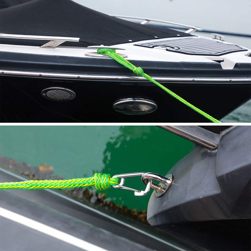 MOOCY Kayak Tow Rope with Clip, Boat Dock Line with 316 Stainless Steel Hook â€“ Heavy Duty Marine Rope for Ski, Tube, PWC, Pontoon & Kayak Docking - Image 5